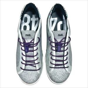 P448 Johnny Sneakers Glitter Ice Python w/ Purple Lock Laces Size EU 39 US 8.5